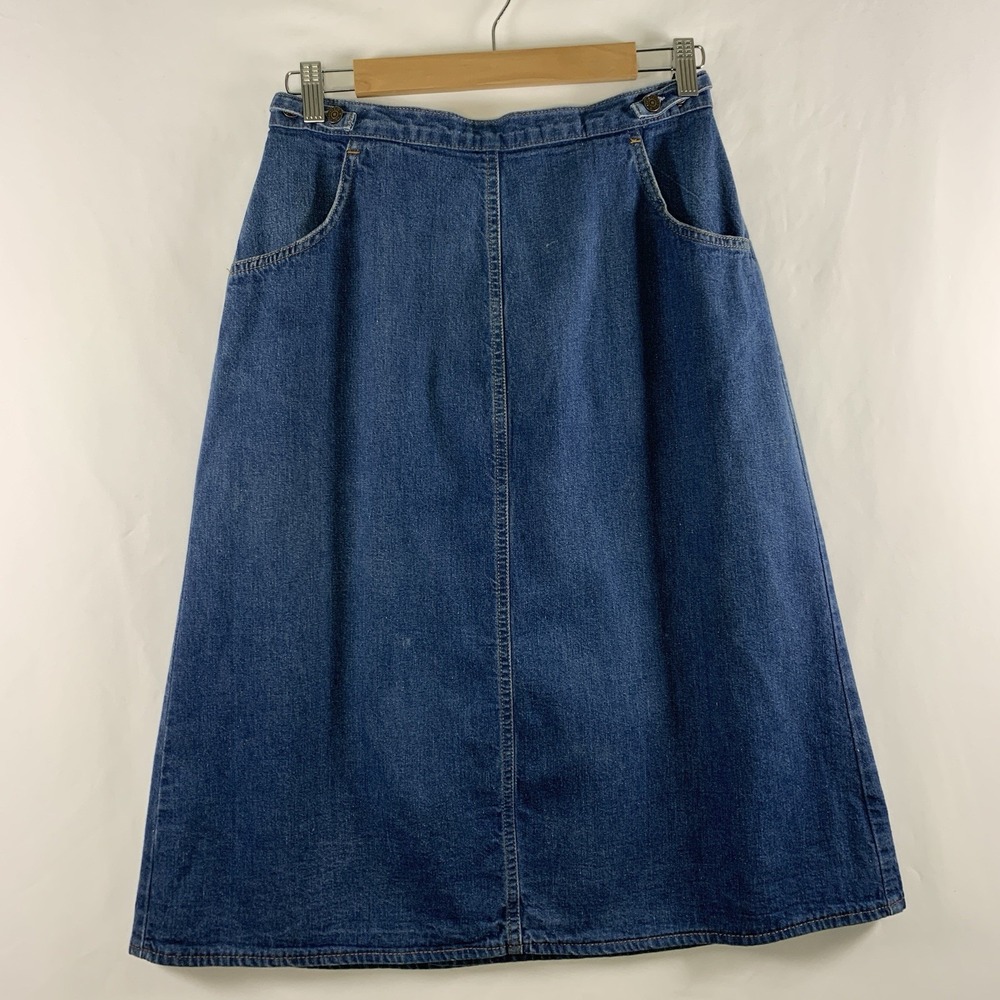 VTG Levis Cowgirl Denim Wrap Button Midi Skirt Size 28 Cottage Country Americana